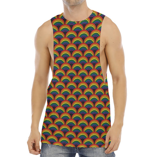 Rainbow Wave Pattern Print Men's Muscle Tank Top