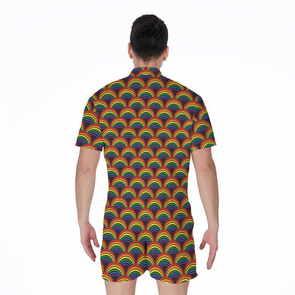 Rainbow Wave Pattern Print Men's Rompers