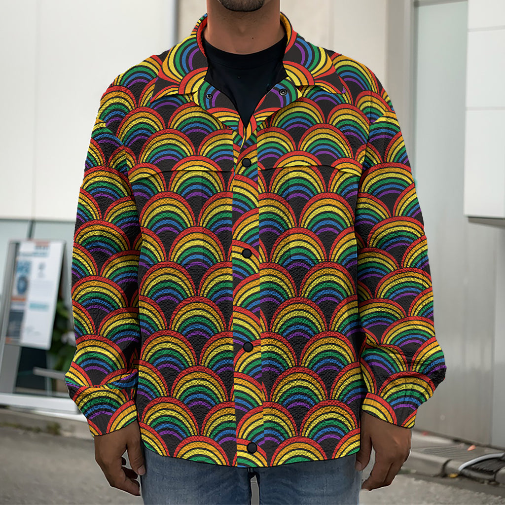 Rainbow Wave Pattern Print Men's Shirt Jacket