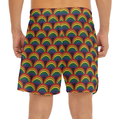 Rainbow Wave Pattern Print Men's Split Running Shorts