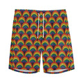 Rainbow Wave Pattern Print Men's Athletic Shorts