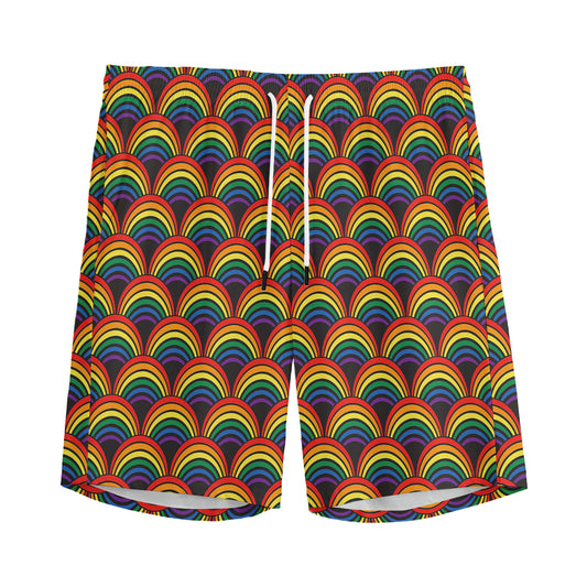 Rainbow Wave Pattern Print Men's Sports Shorts