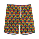 Rainbow Wave Pattern Print Men's Sports Shorts