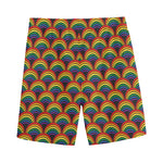 Rainbow Wave Pattern Print Men's Sports Shorts