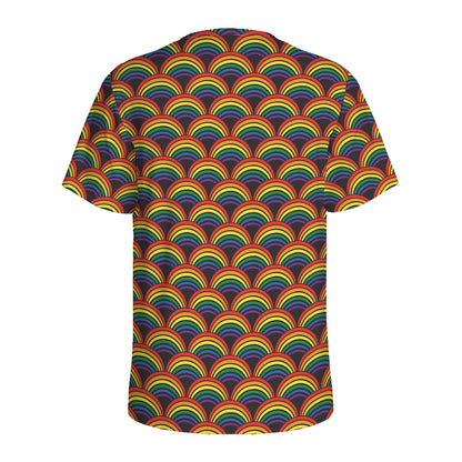 Rainbow Wave Pattern Print Men's Sports T-Shirt