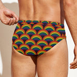 Rainbow Wave Pattern Print Men's Swim Briefs