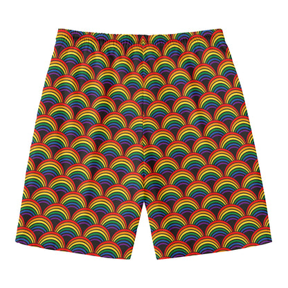 Rainbow Wave Pattern Print Men's Swim Trunks