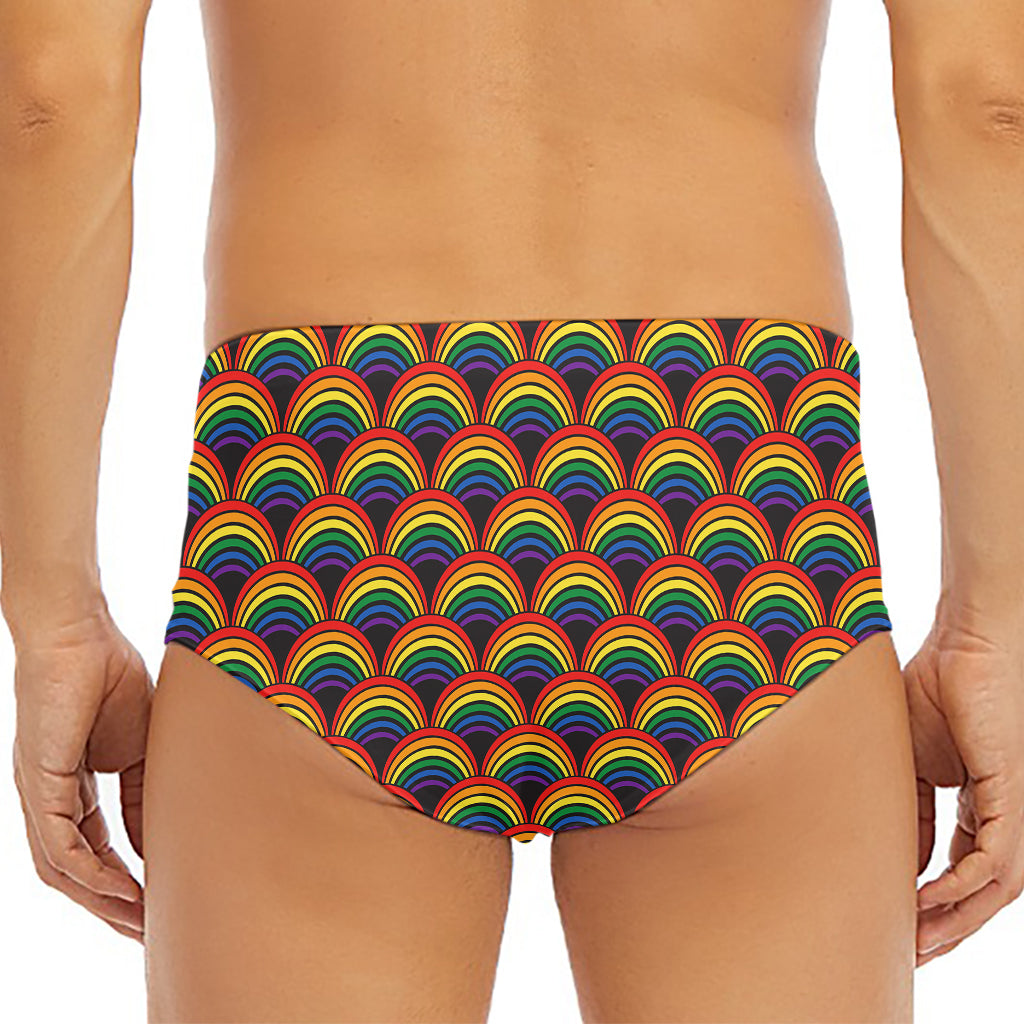 Rainbow Wave Pattern Print Men's Triangle Swim Briefs