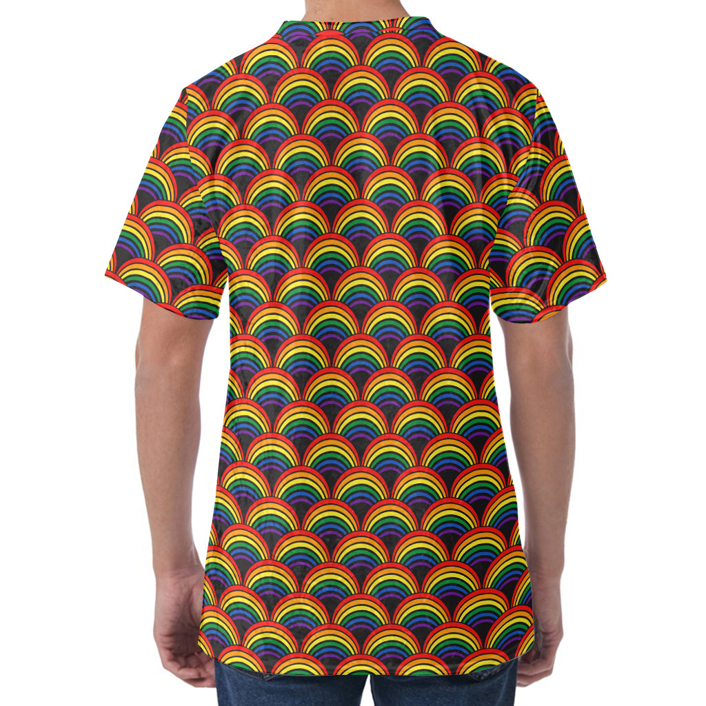 Rainbow Wave Pattern Print Men's Velvet T-Shirt