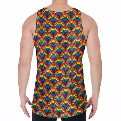 Rainbow Wave Pattern Print Men's Velvet Tank Top
