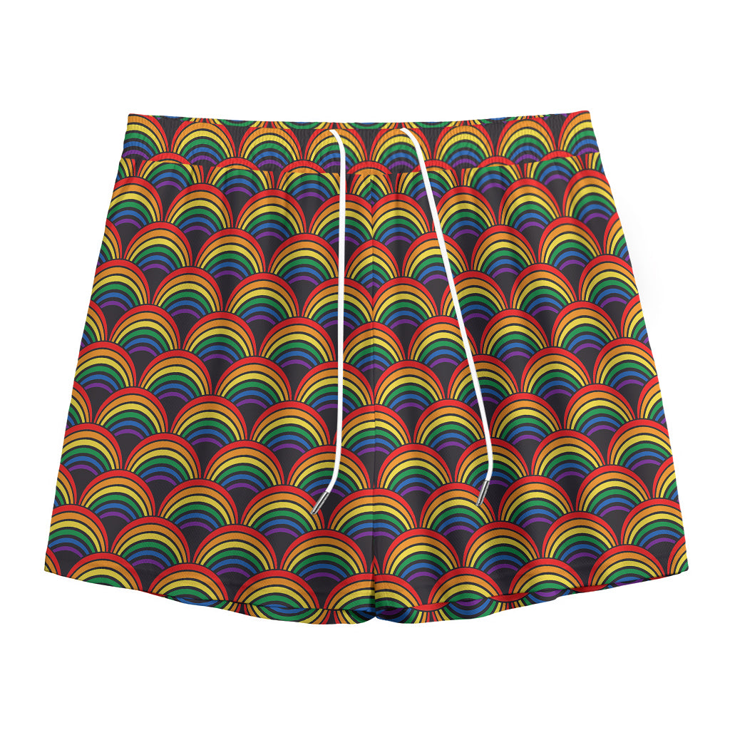 Rainbow Wave Pattern Print Mesh Shorts