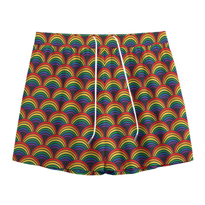 Rainbow Wave Pattern Print Mesh Shorts