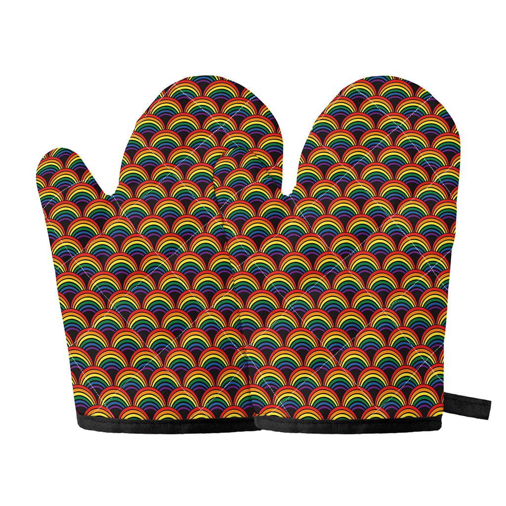 Rainbow Wave Pattern Print Oven Mitts