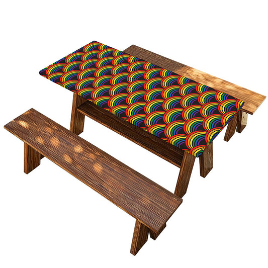 Rainbow Wave Pattern Print Picnic Table Cover