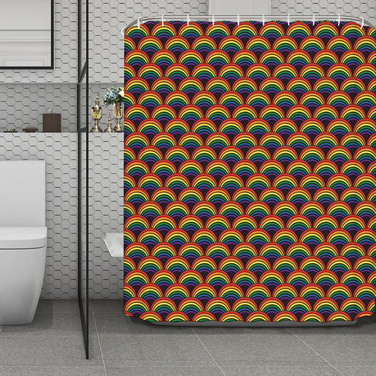Rainbow Wave Pattern Print Polyester Shower Curtain