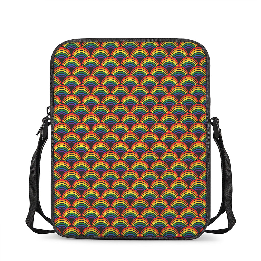 Rainbow Wave Pattern Print Rectangular Crossbody Bag