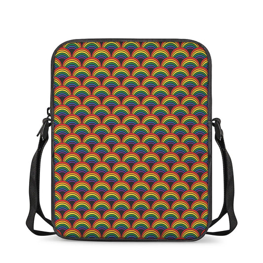 Rainbow Wave Pattern Print Rectangular Crossbody Bag