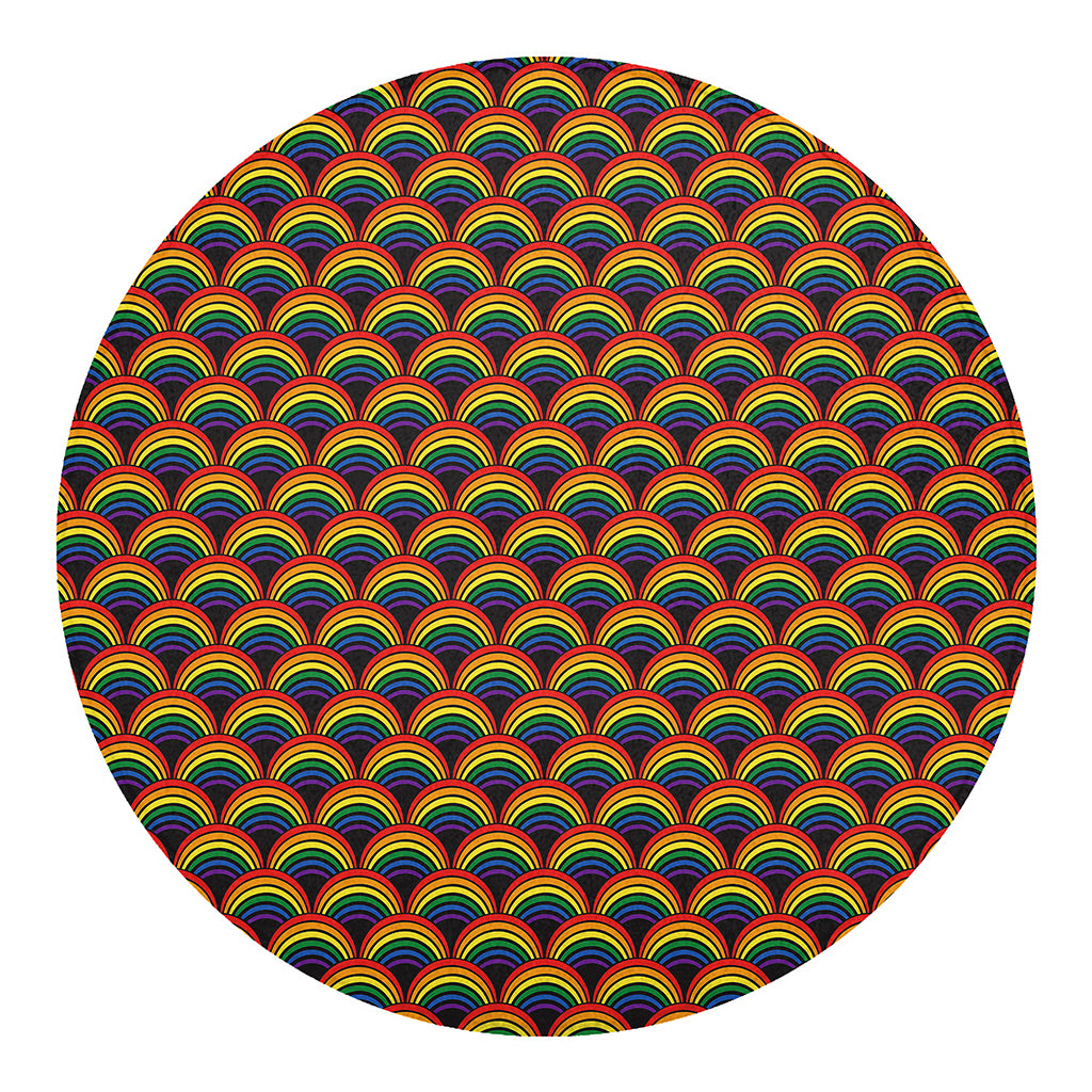 Rainbow Wave Pattern Print Round Blanket