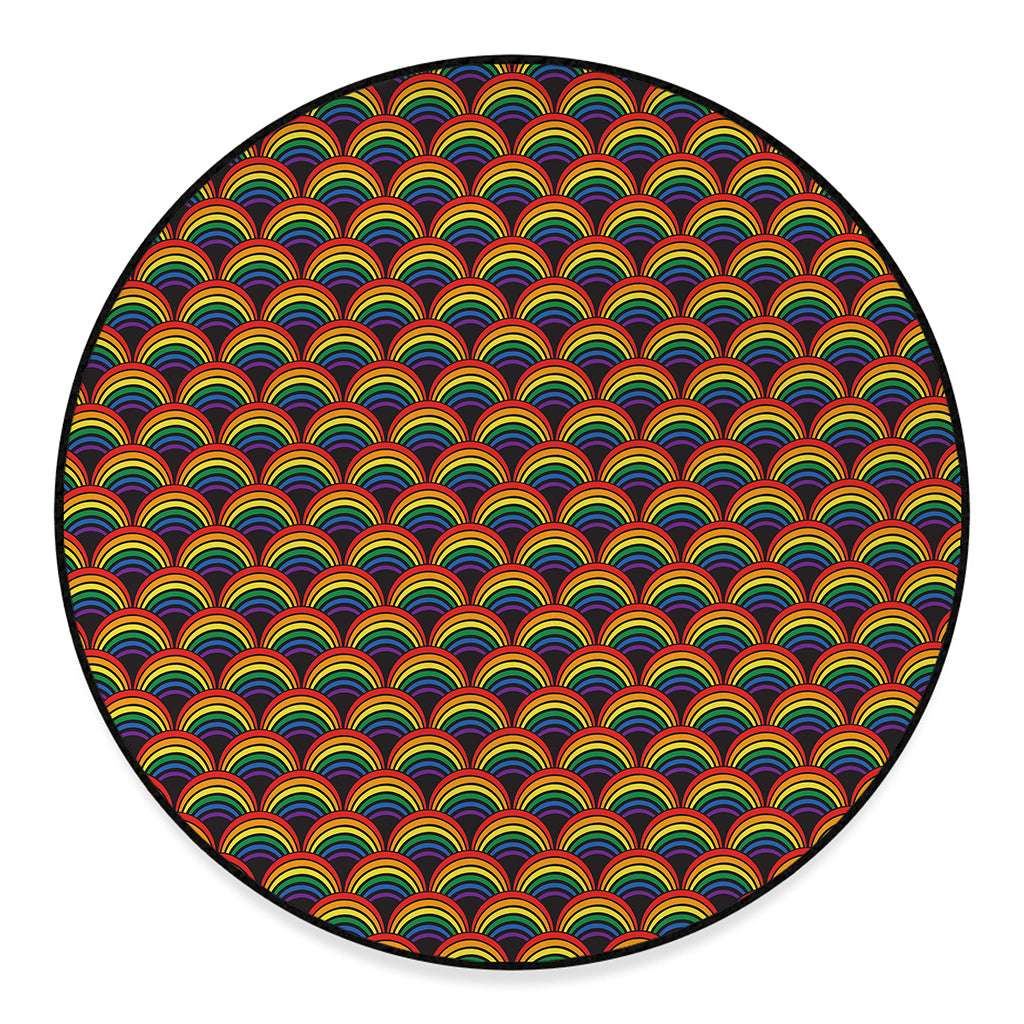 Rainbow Wave Pattern Print Round Floor Mat