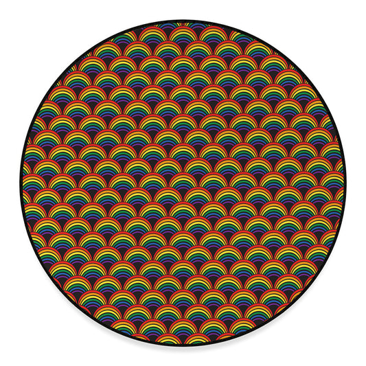 Rainbow Wave Pattern Print Round Floor Mat