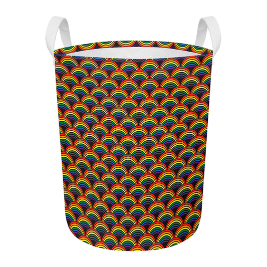 Rainbow Wave Pattern Print Round Laundry Basket