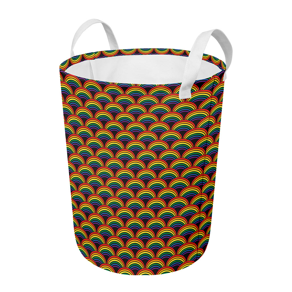 Rainbow Wave Pattern Print Round Laundry Basket