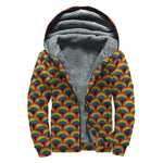 Rainbow Wave Pattern Print Sherpa Lined Zip Up Hoodie