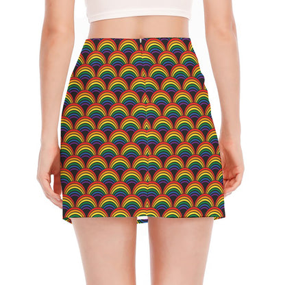 Rainbow Wave Pattern Print Side Slit Mini Skirt