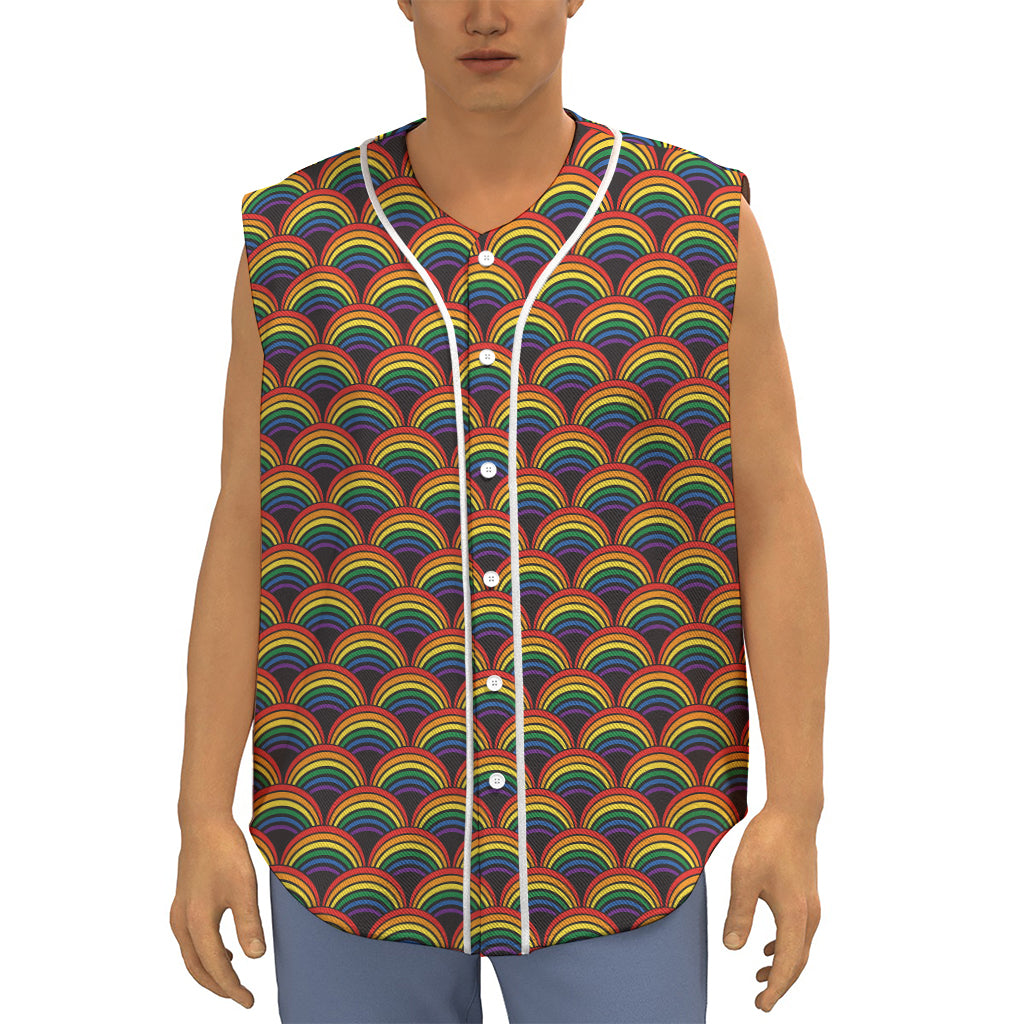 Rainbow Wave Pattern Print Sleeveless Baseball Jersey