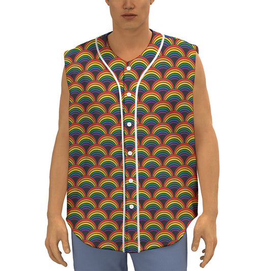 Rainbow Wave Pattern Print Sleeveless Baseball Jersey