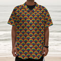 Rainbow Wave Pattern Print Textured Short Sleeve Shirt