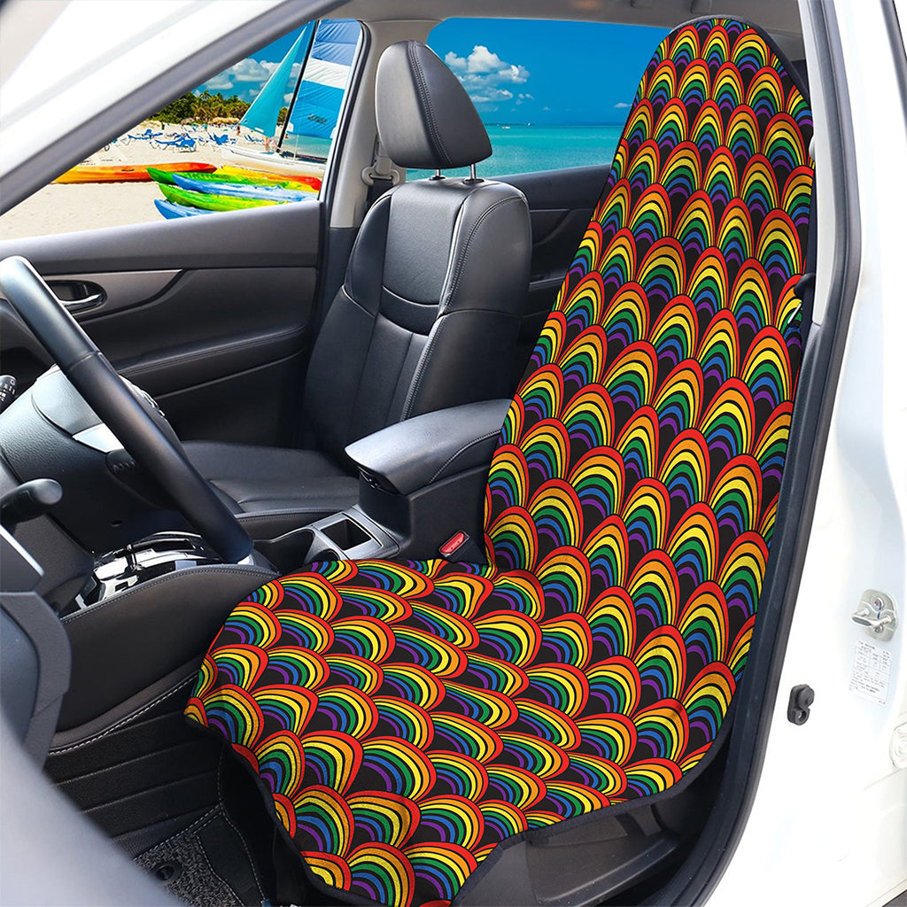 Rainbow Wave Pattern Print Waterproof Car Seat Cover