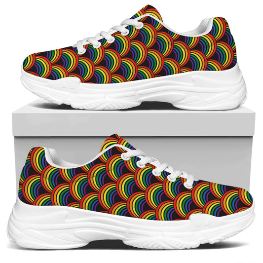 Rainbow Wave Pattern Print White Chunky Shoes