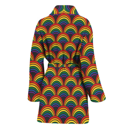 Rainbow Wave Pattern Print Women's Bathrobe