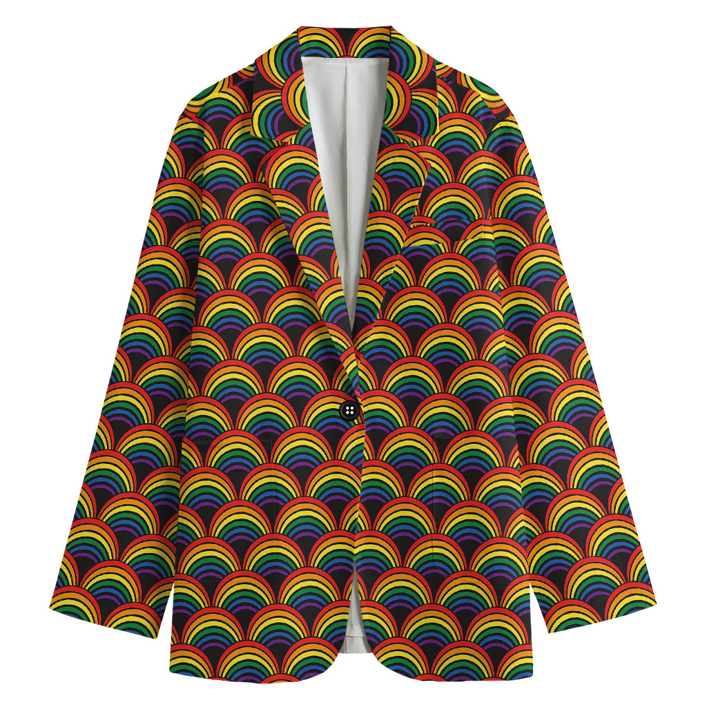 Rainbow Wave Pattern Print Women's Blazer