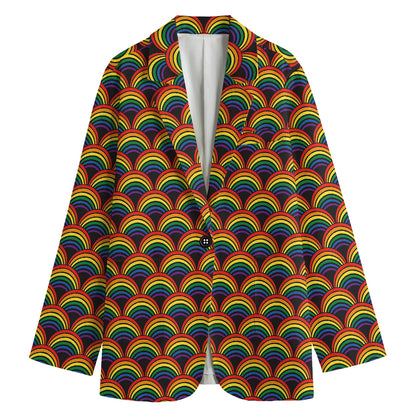 Rainbow Wave Pattern Print Women's Blazer