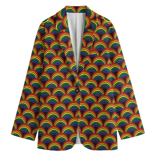 Rainbow Wave Pattern Print Women's Cotton Blazer