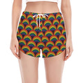 Rainbow Wave Pattern Print Women's Split Running Shorts