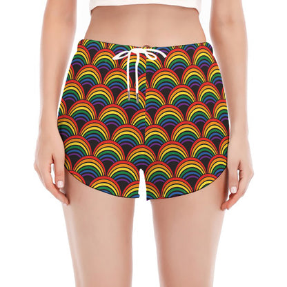 Rainbow Wave Pattern Print Women's Split Running Shorts