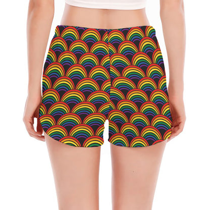 Rainbow Wave Pattern Print Women's Split Running Shorts