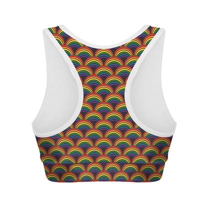 Rainbow Wave Pattern Print Women's Sports Bra