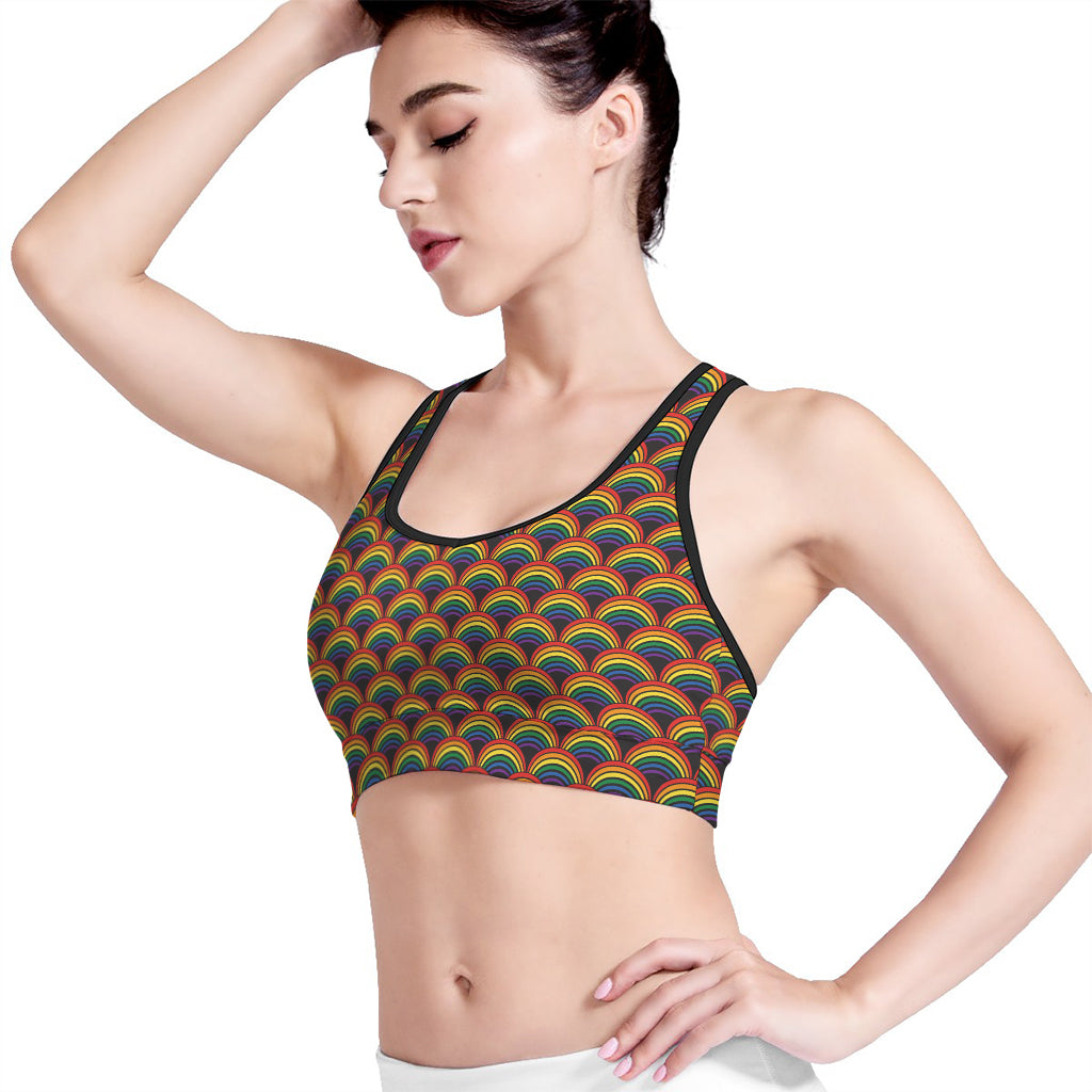 Rainbow Wave Pattern Print Women's Sports Bra