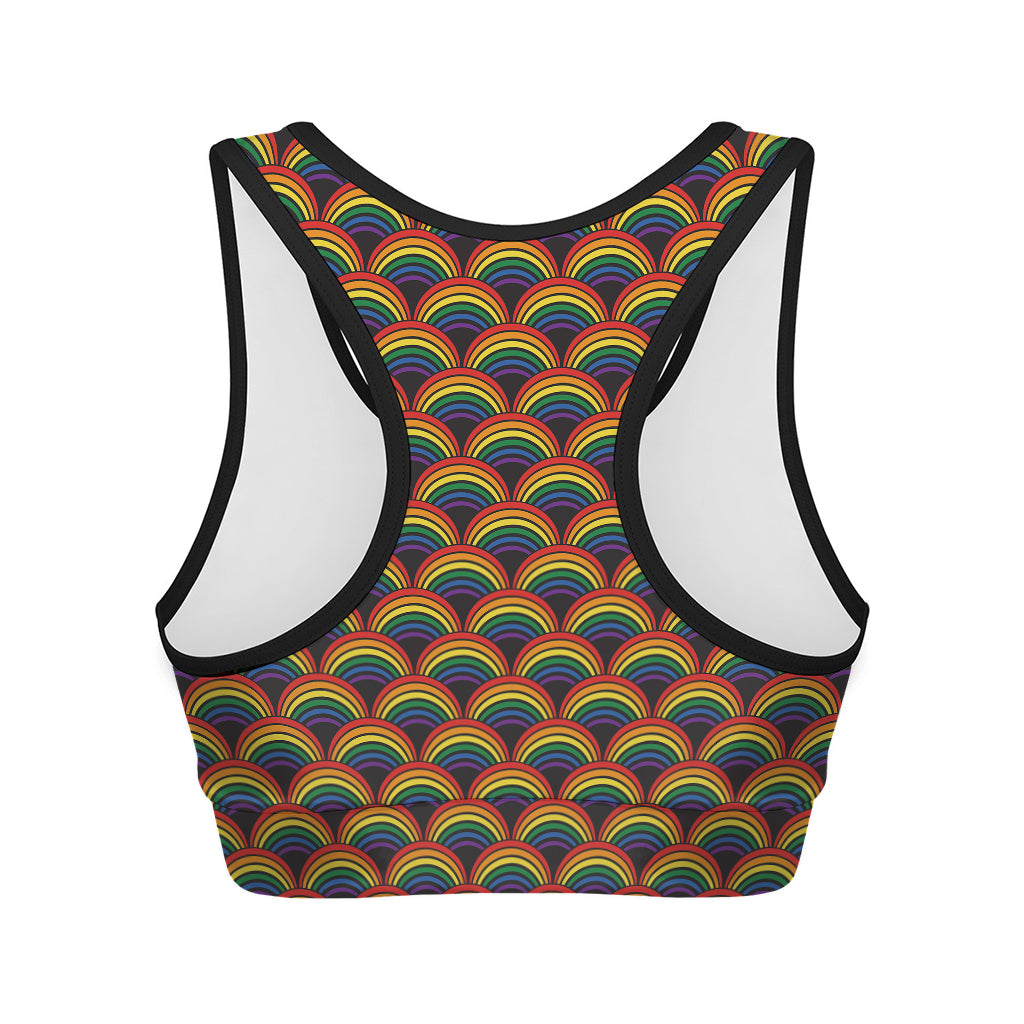 Rainbow Wave Pattern Print Women's Sports Bra