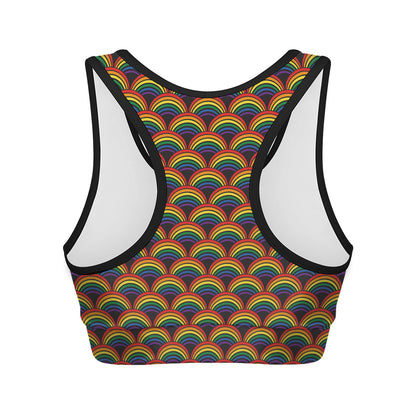 Rainbow Wave Pattern Print Women's Sports Bra