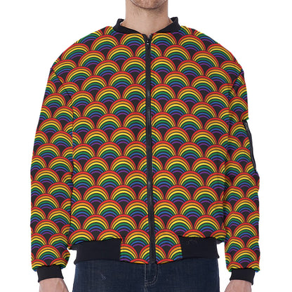 Rainbow Wave Pattern Print Zip Sleeve Bomber Jacket