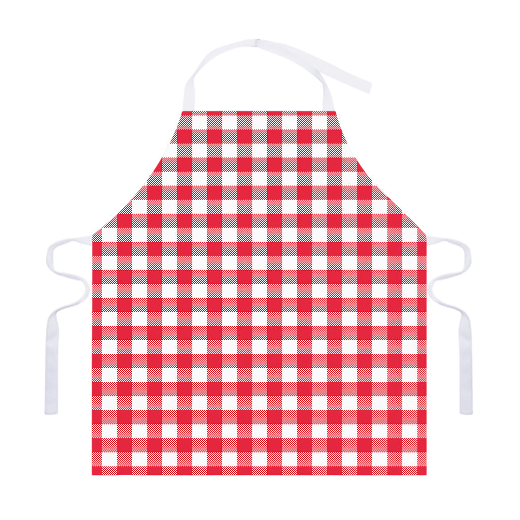Raspberry Red And White Gingham Print Adjustable Apron