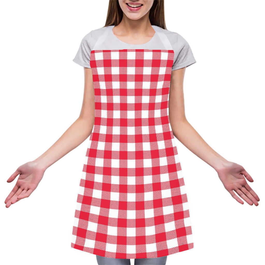 Raspberry Red And White Gingham Print Adjustable Apron