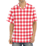 Raspberry Red And White Gingham Print Aloha Shirt