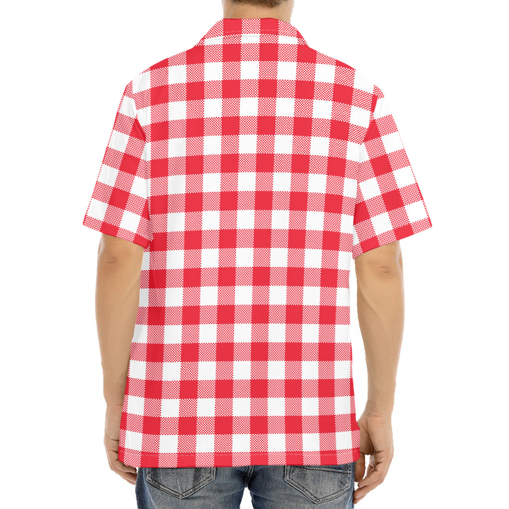 Raspberry Red And White Gingham Print Aloha Shirt