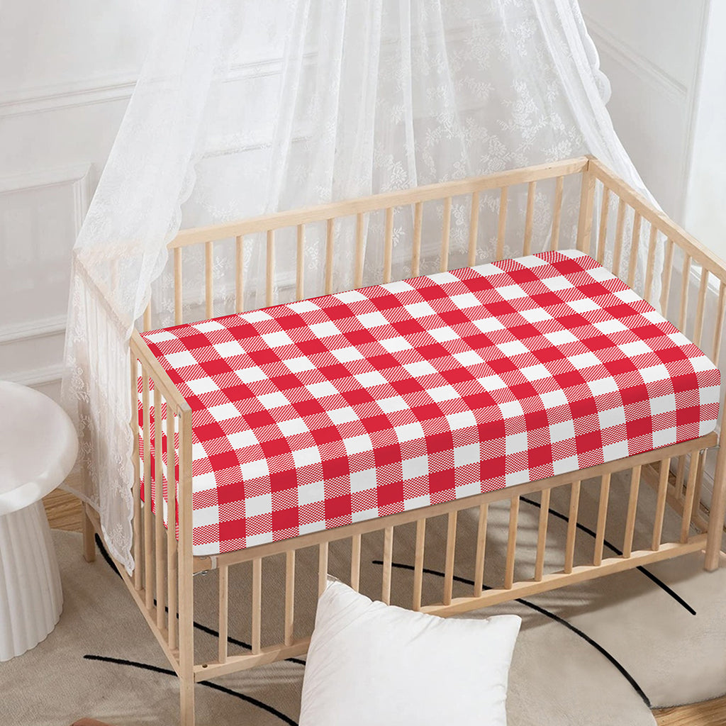 Raspberry Red And White Gingham Print Baby Crib Sheet